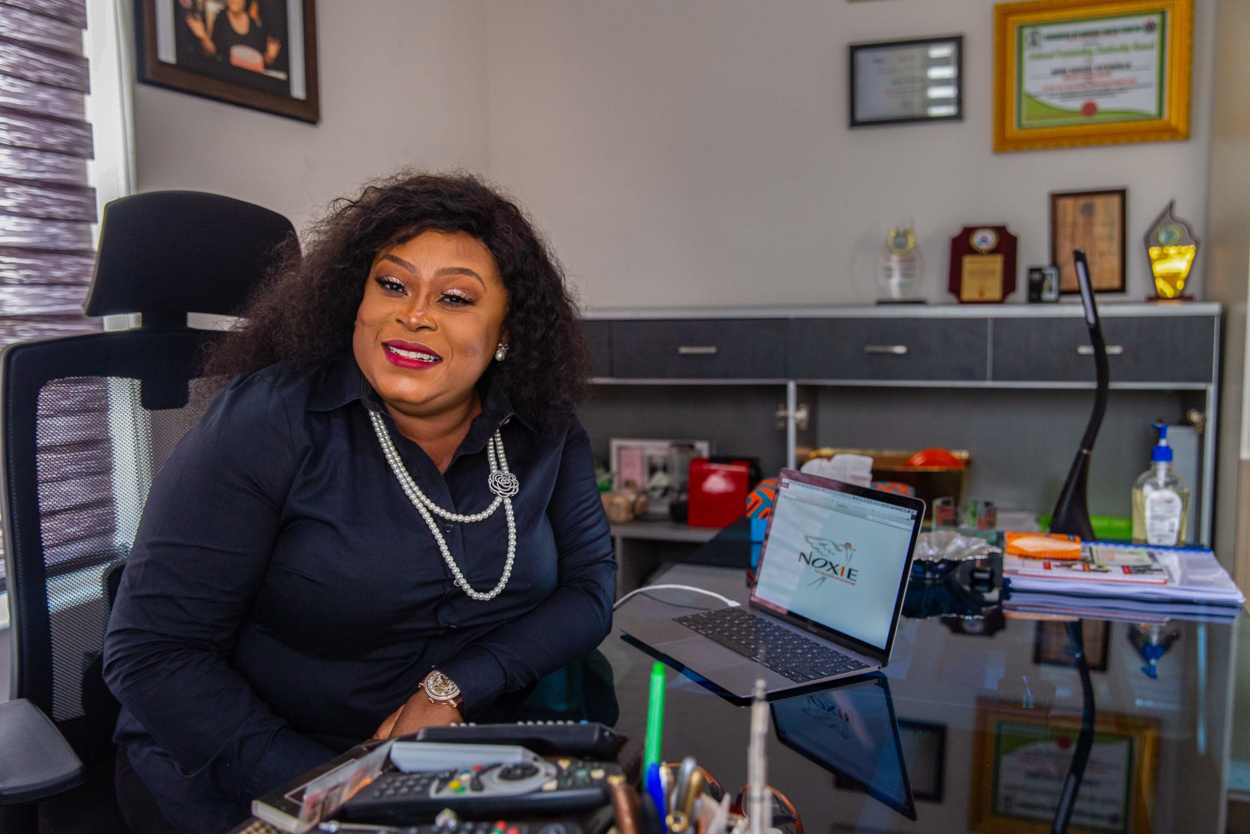 Ngozi Oyewole, the CEO of Noxie Limited, poses for a portrait at her office in Lagos, Nigeria on 27th January 2021. The Cherie Blair Foundation for Women continues to support women entrepreneurs across many African countries, including Nigeria, through their blended learning programmes, like Road to Growth and HerVenture.