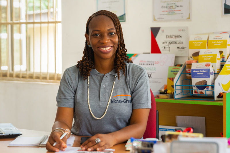 Ejiro Jakpa, the CEO of Nicnax Enterprises, poses for a portrait in her office at Nicnax Enterprises in Lagos, Nigeria on 28th January 2021. The Cherie Blair Foundation for Women continues to support women entrepreneurs across many African countries, including Nigeria, through their blended learning programmes, like Road to Growth and HerVenture.