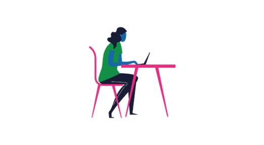 Illustration of a woman entrepreneur on her laptop.