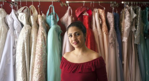 Diana Yazbeck at her boutique, Perla, in Baalbeck where she sells wedding dresses and women's evening wear.