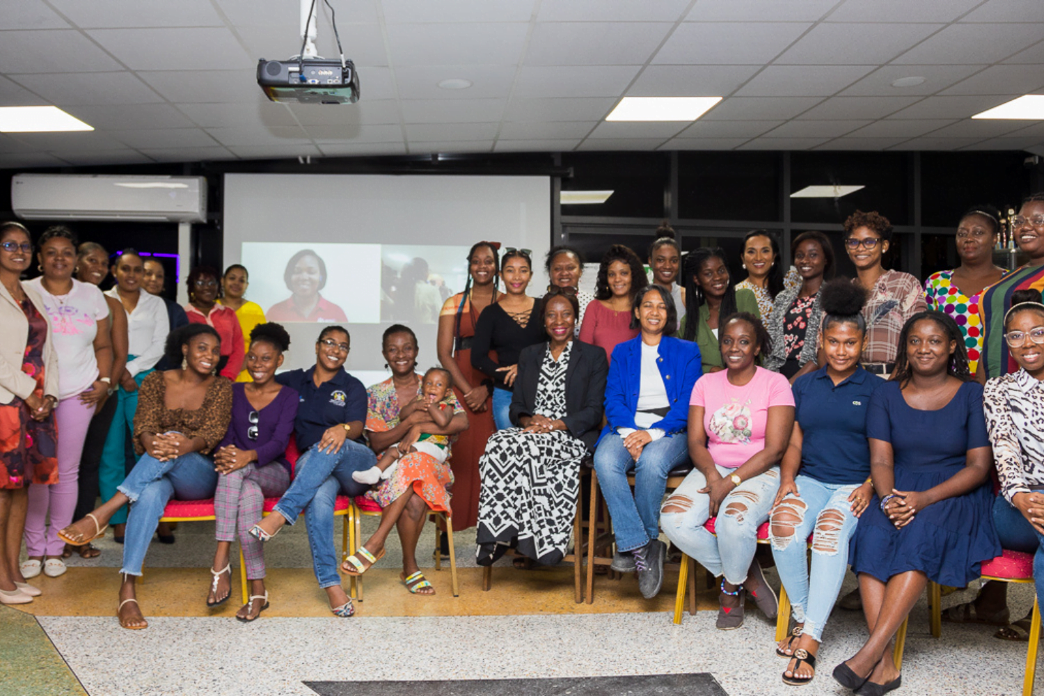 Women entrepreneurs pose for a group photo at a Road to Growth session in Guyana