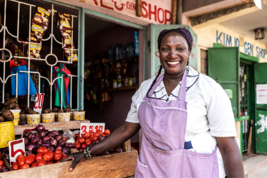 Woman entrepreneur at her grocery business in Kenya