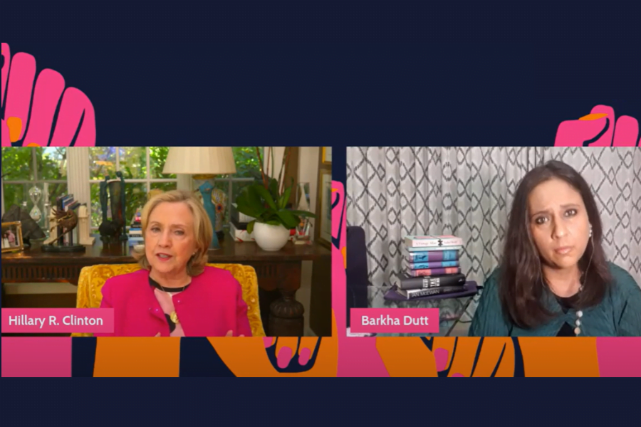 Hillary Clinton and Barkha Dutt speak at the Women Entrepreneurs Mean Business Summit