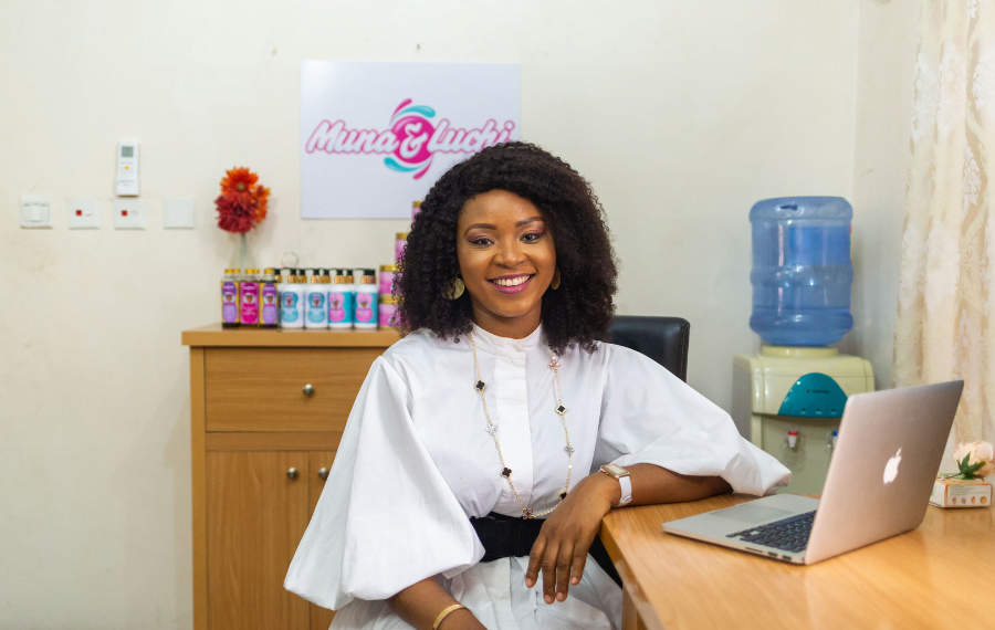 Oluchi Madubuike, Founder of Muna and Luchi, and Road to Growth alumna works on her computer