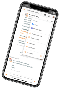 Smartphone with the Mentoring platform app's interface visible 