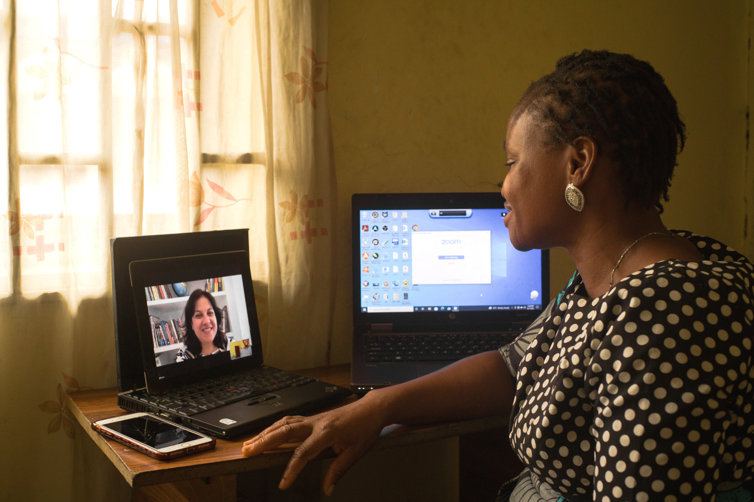 Odunayo Anyibuofu speaks to her mentor Mireille Wehbe Hayek via video call